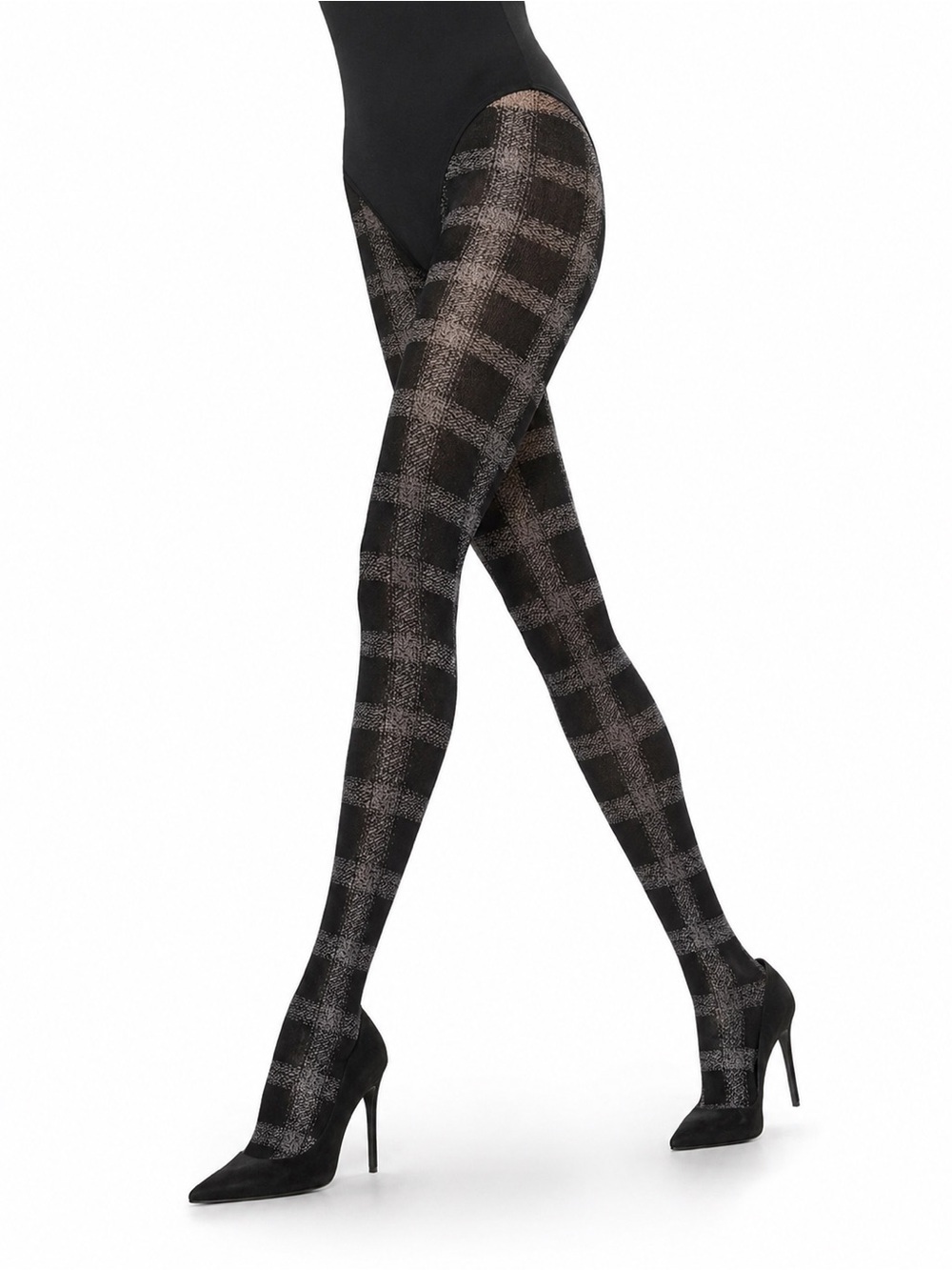 Emilio Cavallini Black Check Tights 110 Den S/M Made in Italy NIP